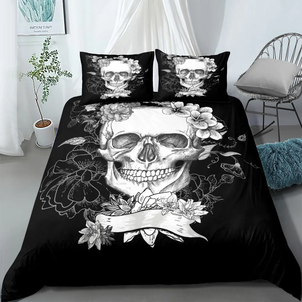 Halloween Iron Skull Gothic Duvet Cover Set EU Single Double King US Twin Full Queen Size  Bed Linen Set