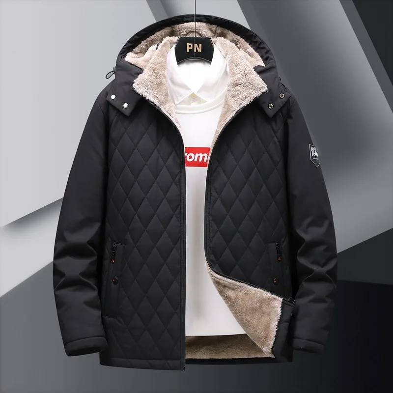 Men's Hiking Jacket Winter Parka Fleece Thicken Hooded Jackets Male Long Sleeve Coat Casual Zip Up Streetwear Men's Coats