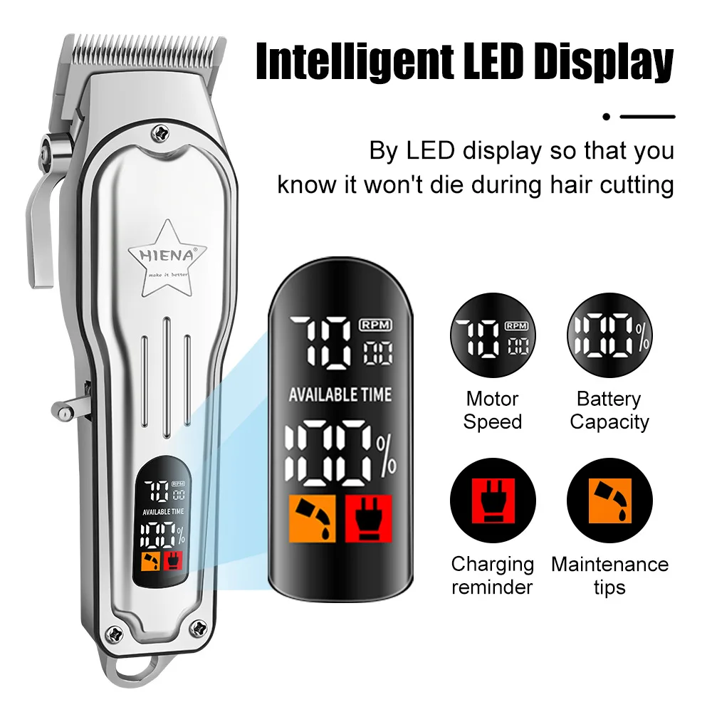 HIENA مقص الشعر مجموعة 2000mAh عالية الطاقة الكهربائية الشعر المتقلب الصامت نحت آلة قطع الشعر الرجال الحلاقة شفرات HYN-276