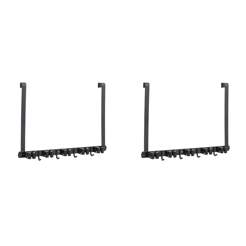 

2X Broom Holder Door Mount,Over The Door Broom And Mop Holder With 2 Over Door Hooks,Broom Hanger,Tool Rack Organizer