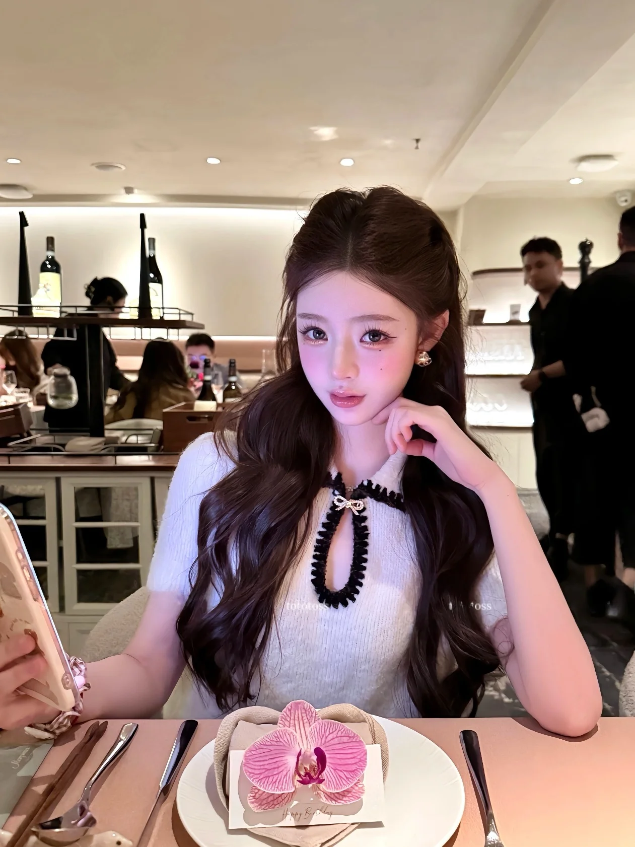 

Seoul Small Fraance Ski Series Knot Doll Collar ort Knitted Inner Wear Top f Skirt Set Women Casual Sle