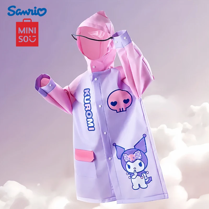 MINSO Senrio Kuromi Waterproof Raincoat Child Cute Cartoon My Melody Thickened Large Brim Rain Poncho Kawaii Cinnamoroll Ponchos