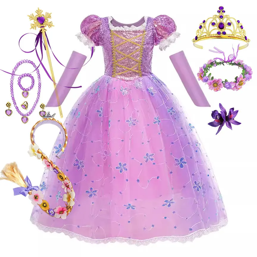 

Костюм для ролевых игр «Волшебные волосы Рапунцель»: бальное платье принцессы для вечеринки, дня рождения, карнавала, по мотивам мультфильма «Рапунцель: Запутанная история»