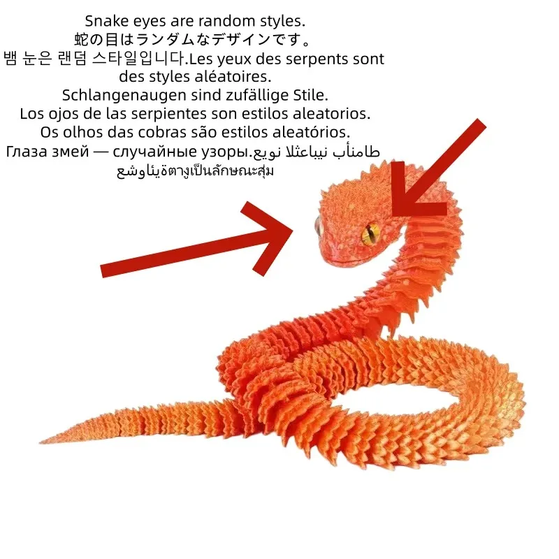 30cm 3D Printed Spiky Dragon Snake Figure, Flexible Articulated Fantasy Reptile Model, Fidget Desk Decor Collectible Kid Boy Toy