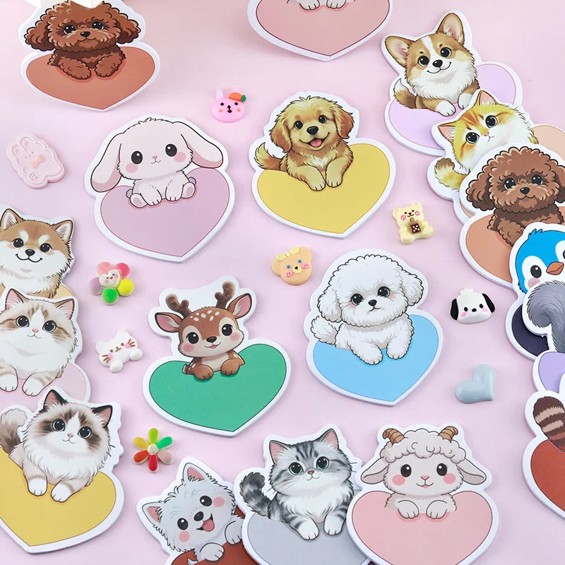 Office School Supplies Cute Heart Shaped Cute Pet Notes Cartoon Animal Mini Student Message Geometric N Stickers Can Be Torn