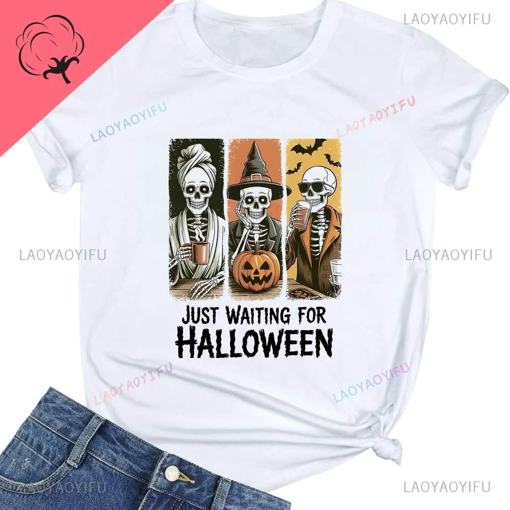 تيشيرتات جديدة من القطن الخالص بأكمام قصيرة لعام 2025 على شكل هيكل عظمي للهالوين مكونة من ثلاثة أشخاص للرجال والنساء