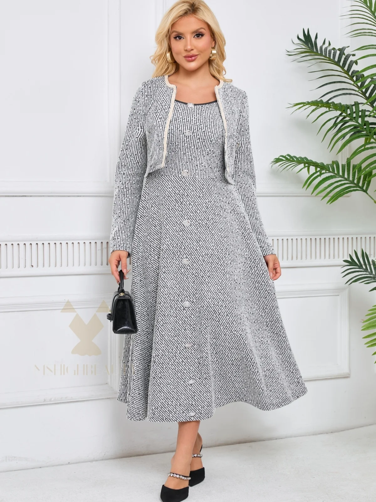 

2026 New Tweed Two-Piece Set: Women's Elegant Professional Short Jacket with Camisole Long Skirt Set