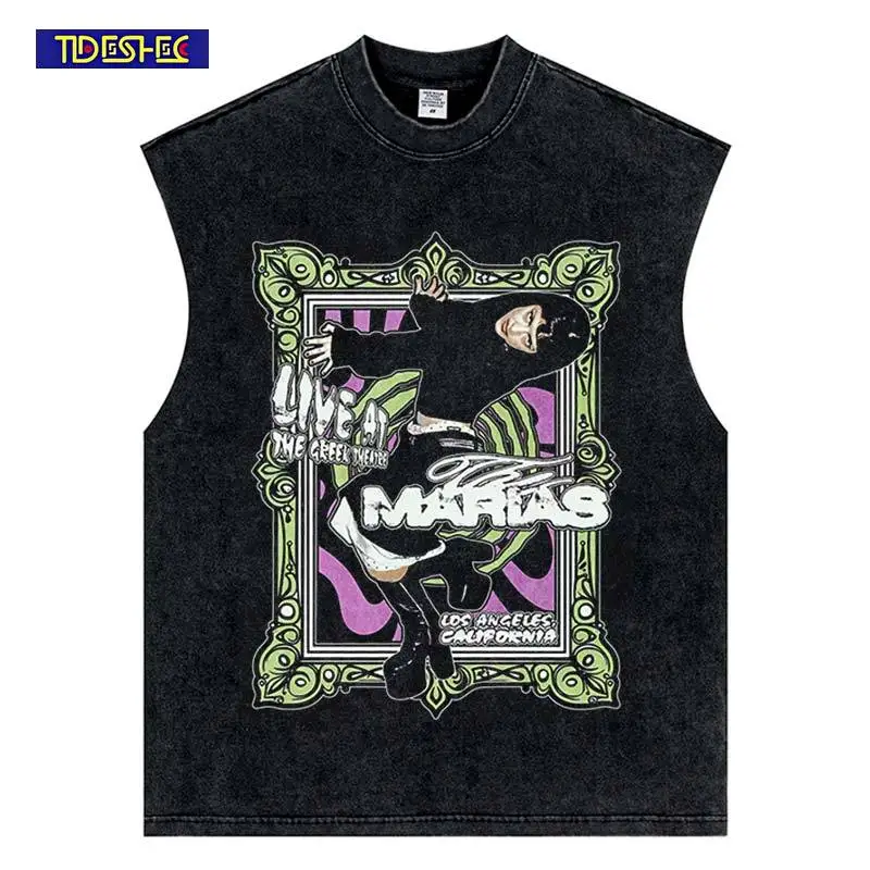 

Hip Hop Streetwear Japan Gothic Vintage Cotton Punk Summer Pattern Print Vest Washed Tank Top Harajuku Neutral Sleeveless Tops