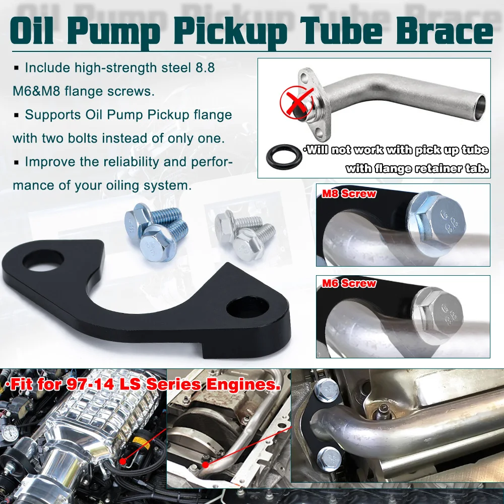 Oil Pump Pickup Girdle Tube Endform Hold Down Brace Retainer Updated 2 Bolt for 97-14 LS Engine LS1 LS3 LS2