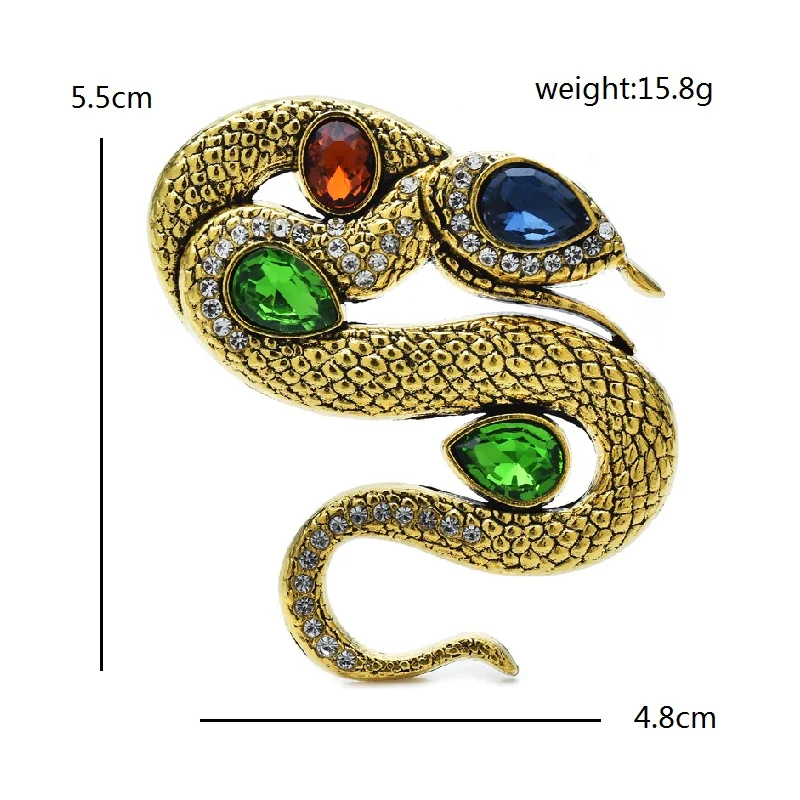 Wuli&baby Vintage Rhinestone Snake Brooches Pins 4-color Metal Beautiful Year The Snake New Year Brooch Gifts