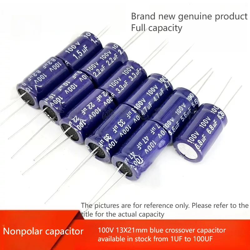 5PCS Aluminum Electrolytic Capacitor Vertical NP Non-Polar 100V Various Capacitance 1.5/2.2/3.3/4.7/6.8/22/47/100UF 13*21 Size