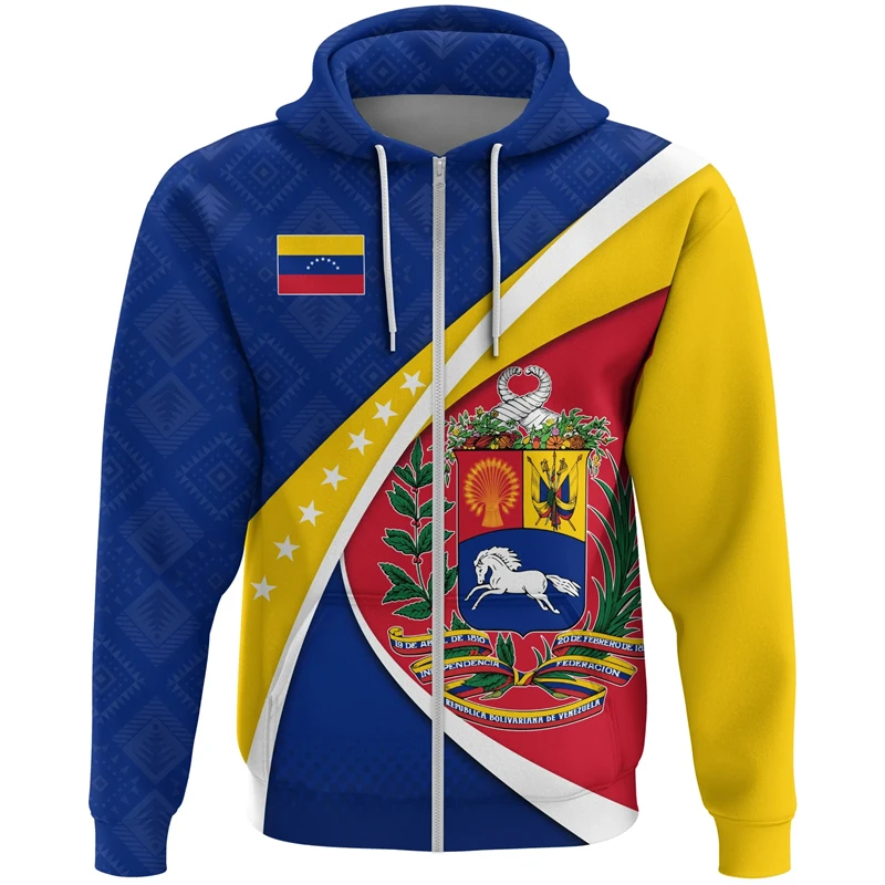 New Fashion Venezuela Flag Graphic Zip Up Hoodies Casual Sportswear Gym Loose Breath Pullovers Venezuelan National Sweatshirt