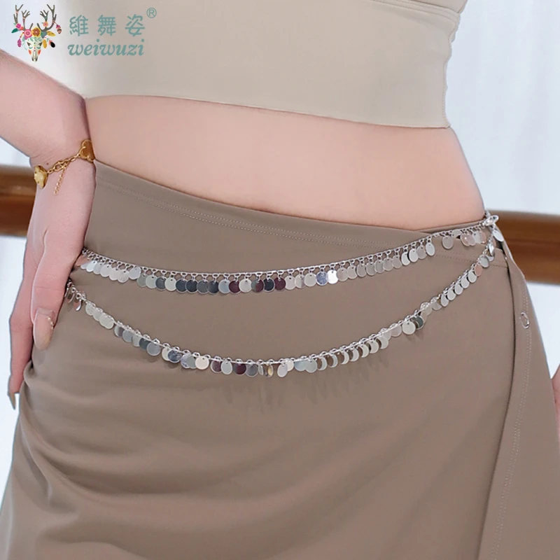 Accesorios de práctica de danza del vientre para mujer, cadena de Metal con lentejuelas para el ombligo, cadena de cintura para danza Oriental para adultos y niños