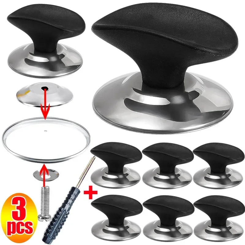 Stainless Steel Pot Lid Handle Glass Pot Lid Knobs Universal Pot Lid Handle Fixing Cover with Screwdriver Cookware Accessories