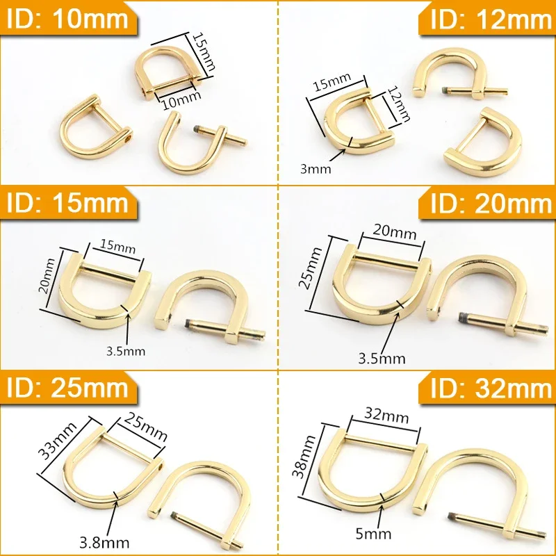 2pcs Metal Detachable D Ring Openable Dee Buckle Shackle Clasp for Leather Craft Bag Strap Handle Shoulder Repairing Parts