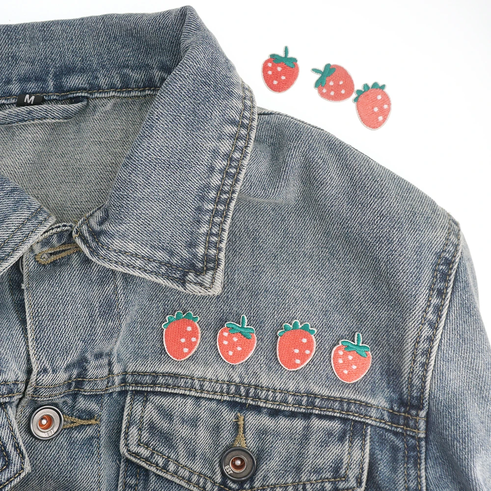 Parche autoadhesivo bordado de fresa, 10/5/1 piezas, bonito aplique de fruta para reparación de ropa, mochila, bolsa, chaqueta