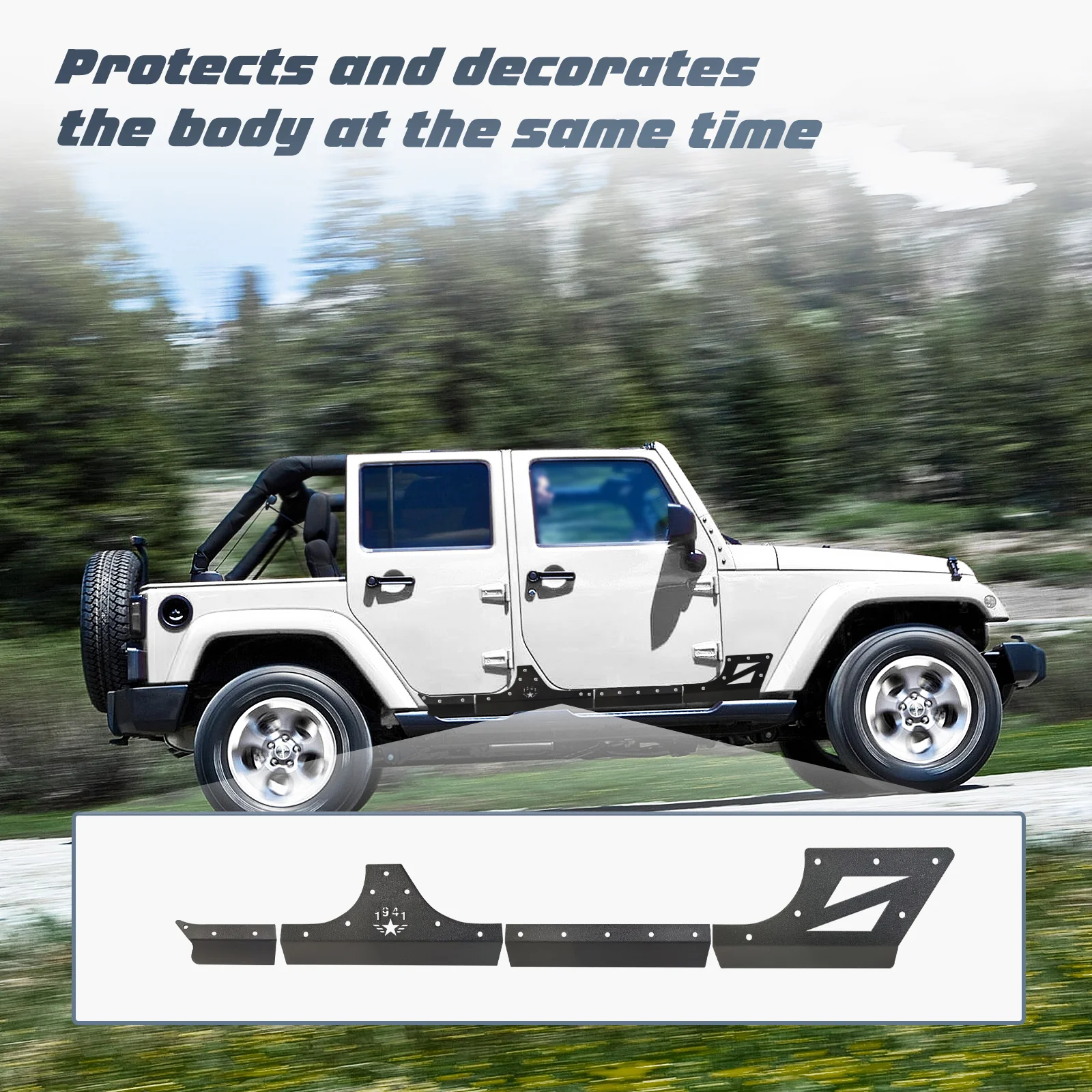Steel Body Armor Cladding Rocker Guards Fits Jeep Wrangler JK 2007-2018 4-Door