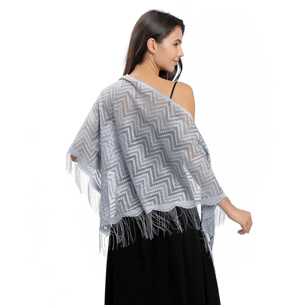 Bufanda de Color puro a la moda, vestidos de noche triangulares de encaje, chal de malla para fiesta de boda, capa para mujer