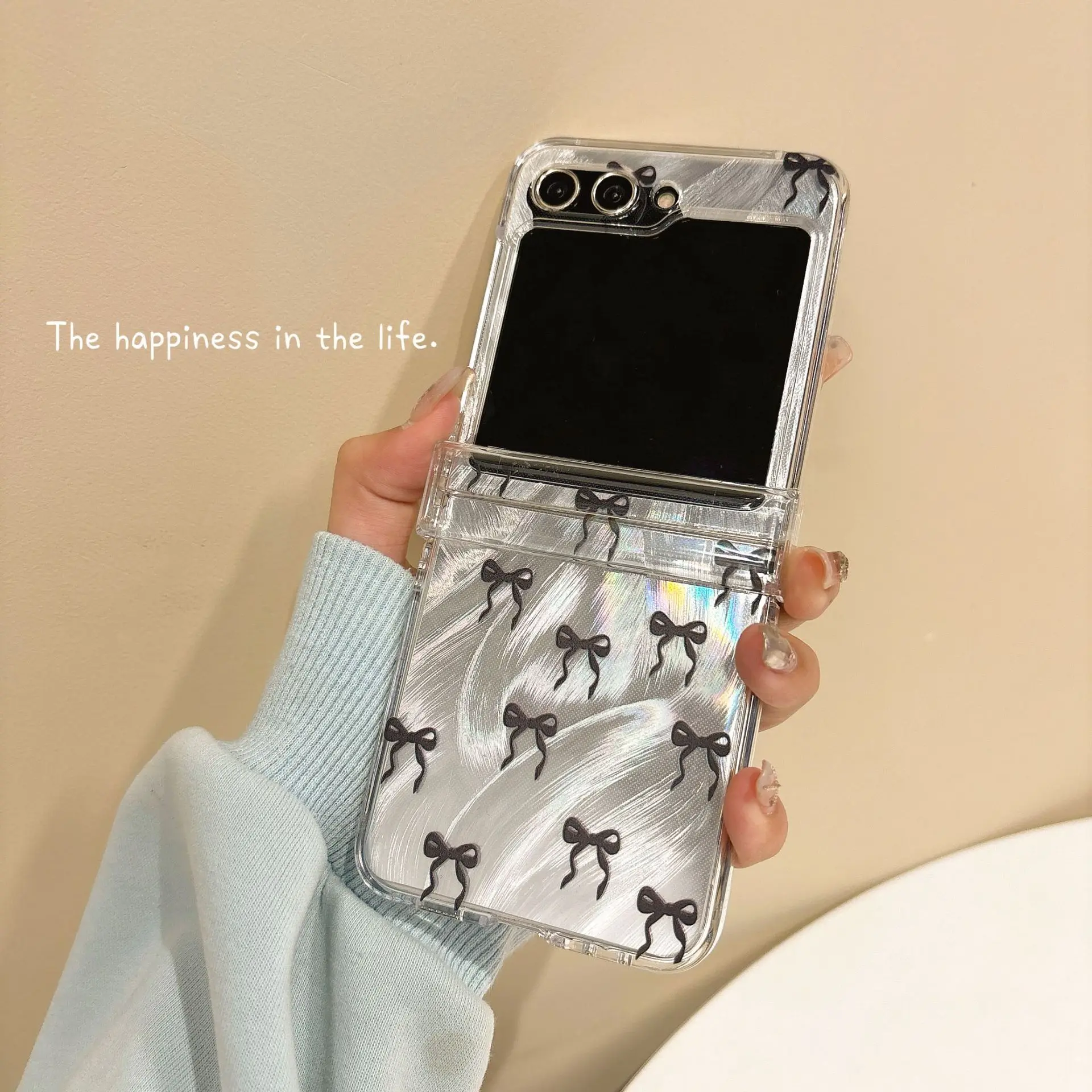 

Black Pink Bowknot Phone Case for Samsung Galaxy Z Flip 7 6 5 4 Protective Back Cover for ZFlip5 ZFlip6 ZFlip7 Case Shell