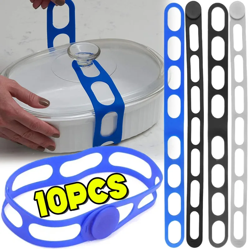 10-個再利用可能なシリコン弾性バンド蓋ストラップポット蓋ホルダー用ランチボックスストラップ弾性バンド屋外食器収納ツール