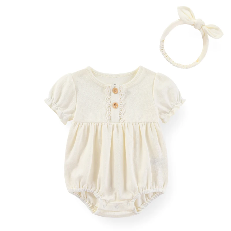 Kiddiezoom Fashion Sweet Baby Girls Bodysuit +Headband Soft Cute Newborn Girl Clothes