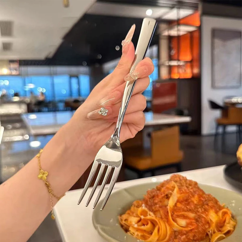 【Beautiful】Stainless Steel Dinner Fork Long Handle Table Forks Set Korean Cutlery Four Tine Salad Dessert Fruit Forks Kitchen