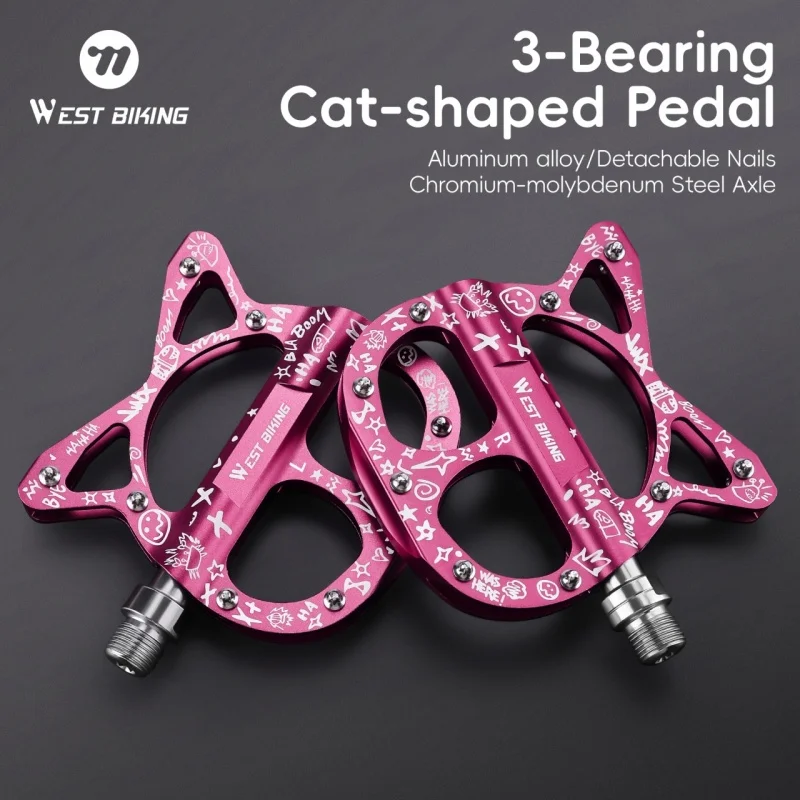 

WEST BIKING Bicycle Pedals 3 Bearing Cat Shaped MTB Road Bike Pedals Flat Platform Seal Bearings Cycling Pedals Bike Accessories