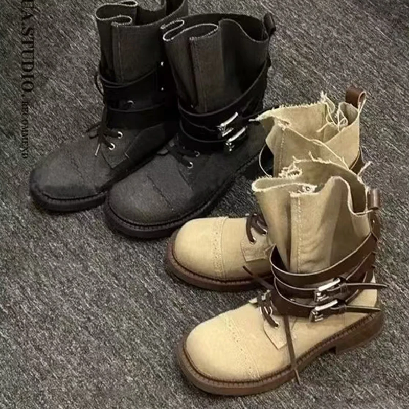 مصمم الأحذية النسائية منتصف العجل الشقق أحذية امرأة شتاء 2025 تشيلسي الأحذية الجديدة المشي العلامة التجارية موضة دراجة نارية Mujer بوتاس