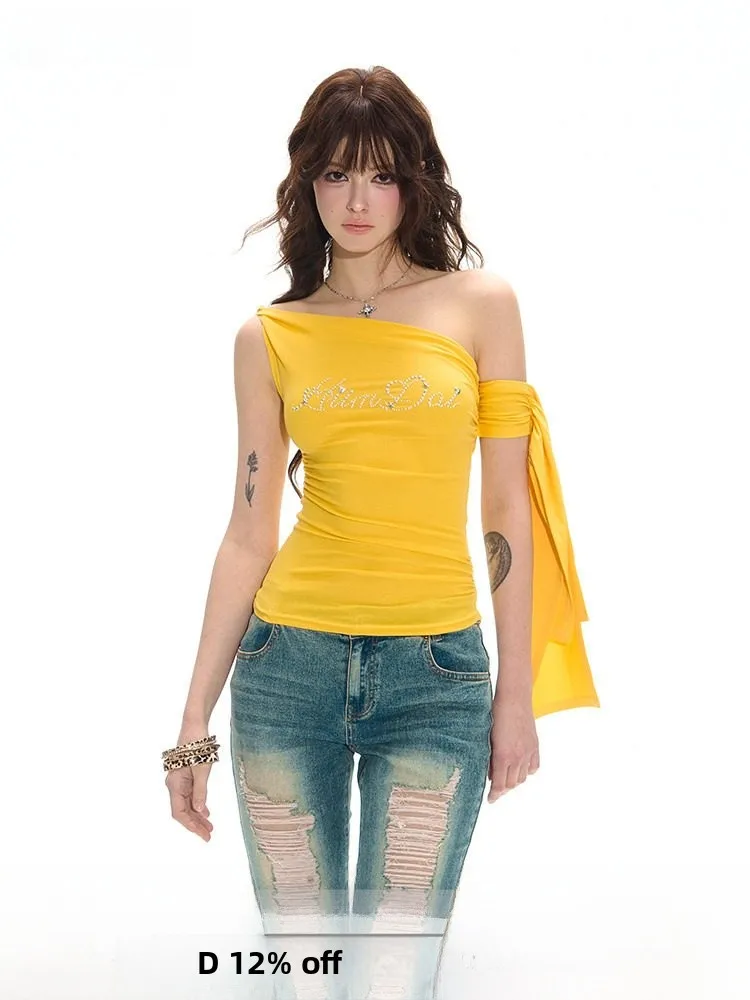 

HiimDai Orange Soda Lemon Yellow вязаный облегающий жилет Street Sle асимметричный топ с галстуком-бабочкой и галстуком-бабочкой для женщин