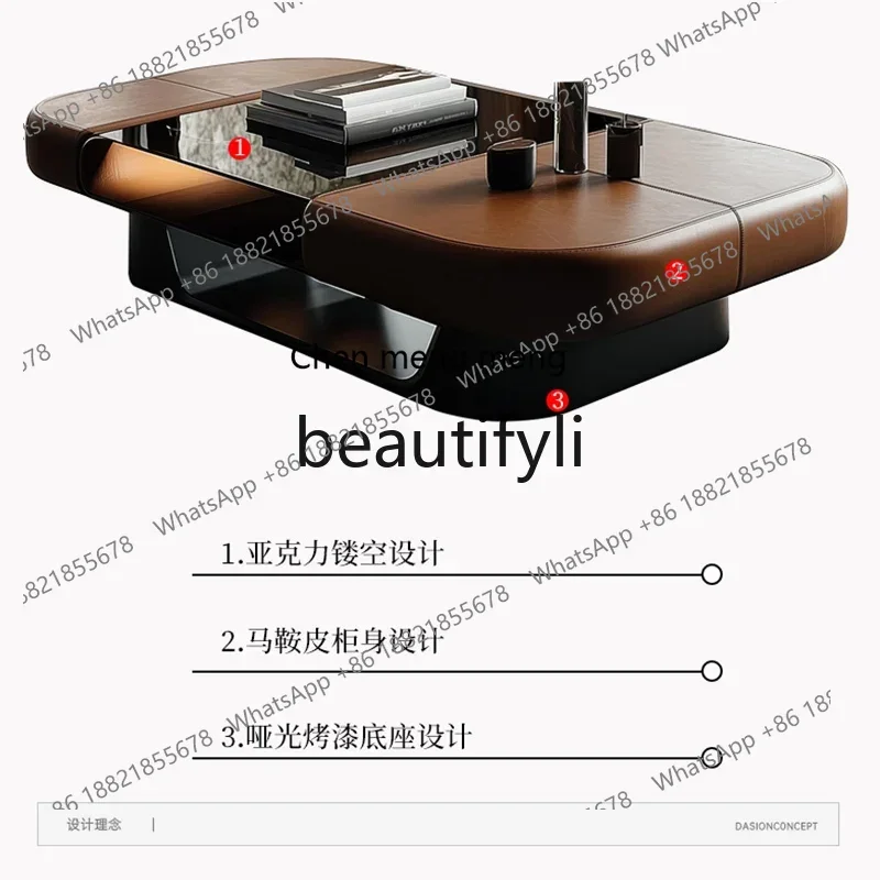 N178 G  Medieval coffee table livin room household hollow rectanle, hih-end small apartment saddle leather coffee table