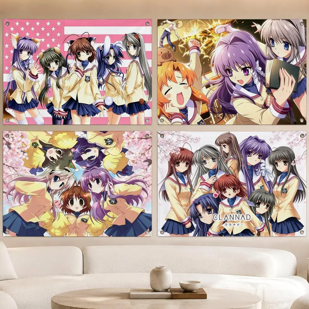 Anime Clannad School Romance Drama Flags Fan Banner Tapestry Wall Hanging Garage BarDorm Camp Party Outdoor Home Decor Gift