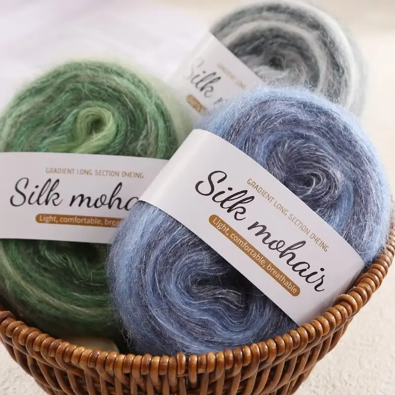 50g Silk Hand Dyed Mohair Yarn, Gradient Wool Yarn DIY Knitted Sweater,Accessory Bag Scarf Crochet Thread,Soft Non Shedding Hair