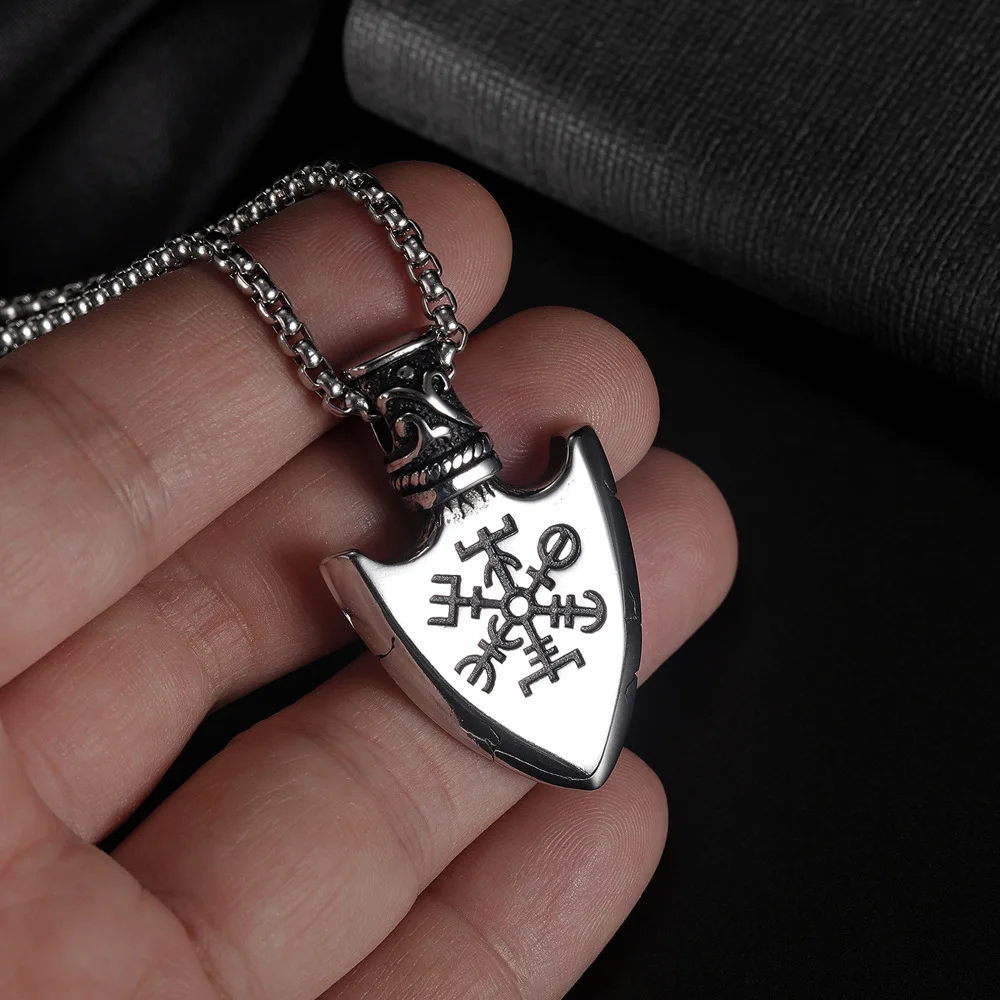 Viking Eagle Arrowhead Pendant Necklace Stainless Steel Box Chain Norse Rune Charm Mythology Amulet Jewelry Gift for Men