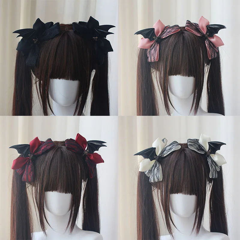 Original Handmade Demon Wings Bow Edge Clamp Lolita Wafer Dark Ghost Halloween Hair Accessories