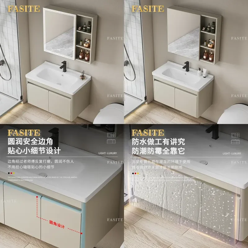 For 304 Stainless Steel Bathroom Cabinet with Ceramic Integrated Washbasin Modern Simple Design Durable Rustproof Vanity Sink
