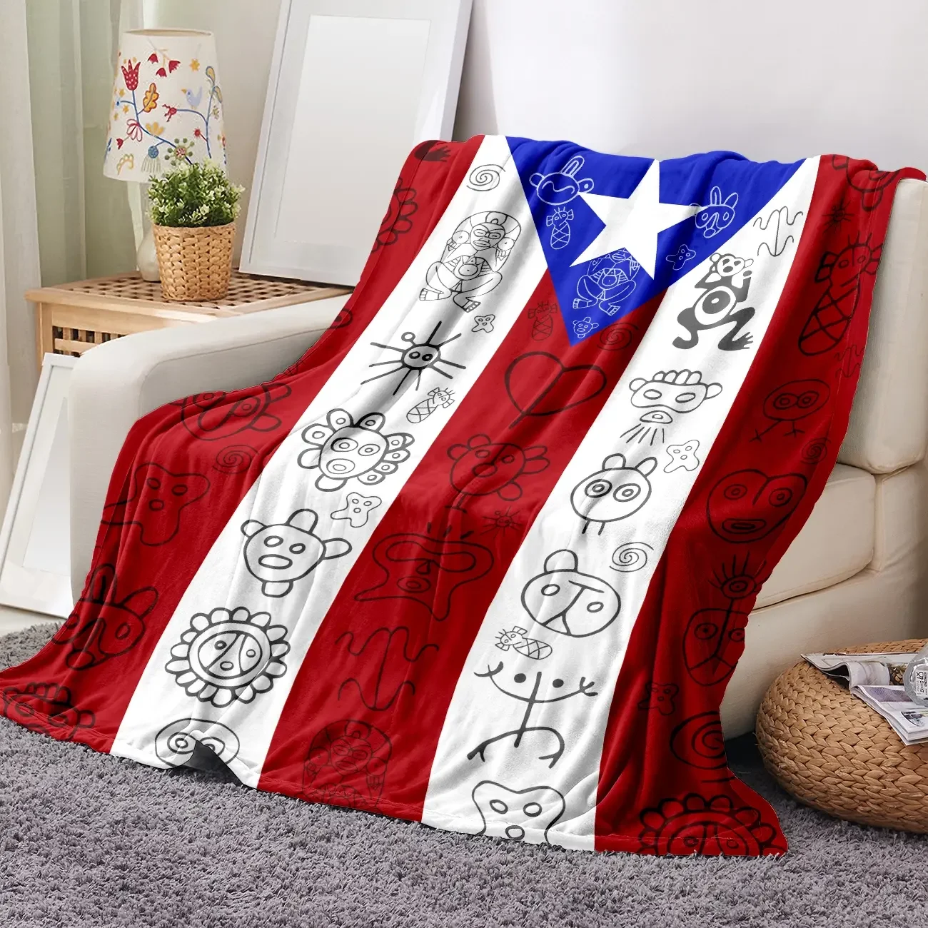 Customize Puerto Rican Flag Ultra-Soft Flannel Blanket, Modern Double-Sided Vibrant Print Throw, Soft Warm for Sofa Bed Travel,