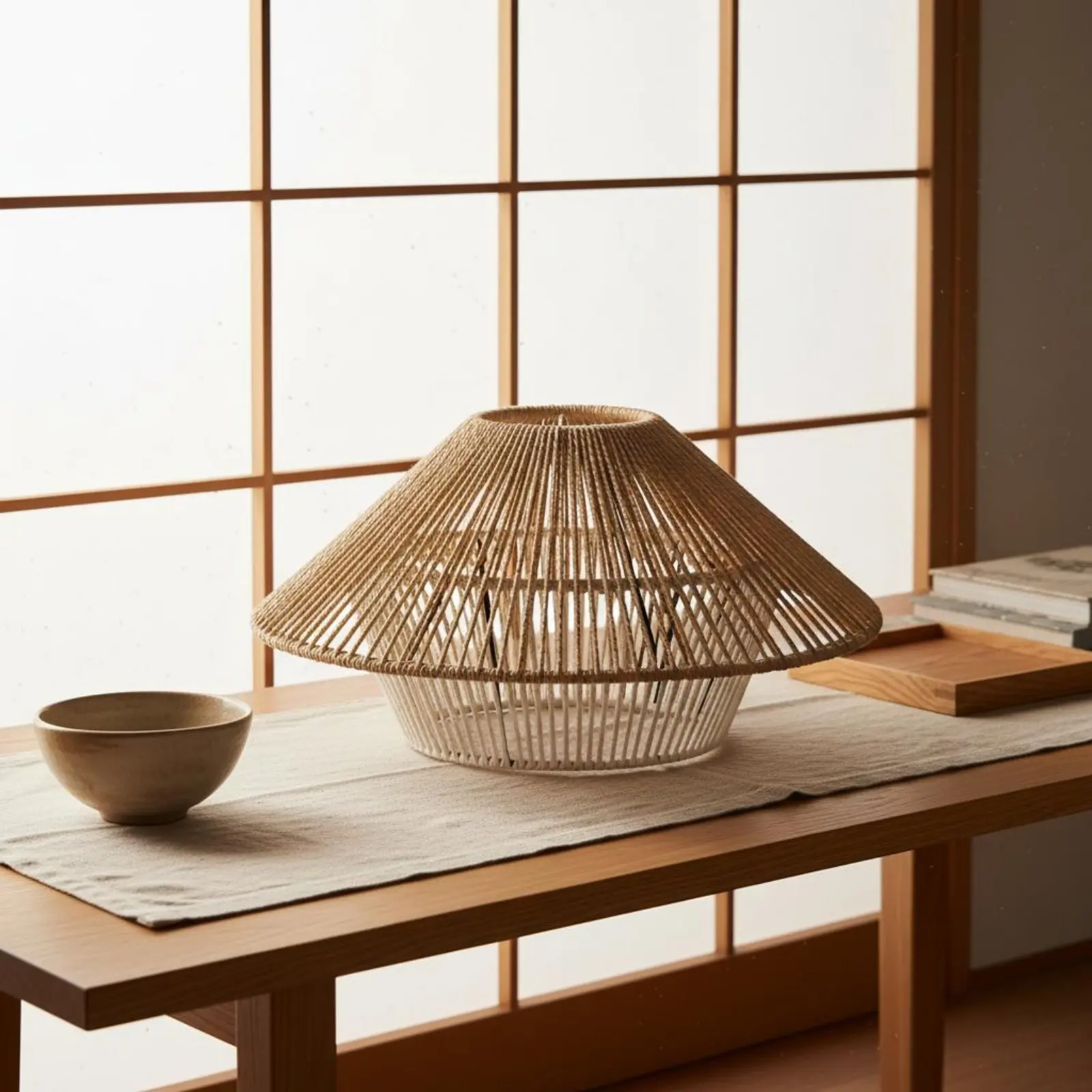 

Woven Paper Rope Lampshade Retro Design Woven Lamp Shade Japanese Design Hanging Shade Rustic Elegance Home Decoration Boho