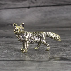 Figurine di volpe in ottone massiccio miniature ornamenti da scrivania artigianato artistico statua di piccoli animali retrò Home Desk Decor volpe ornamento in ottone nuovo