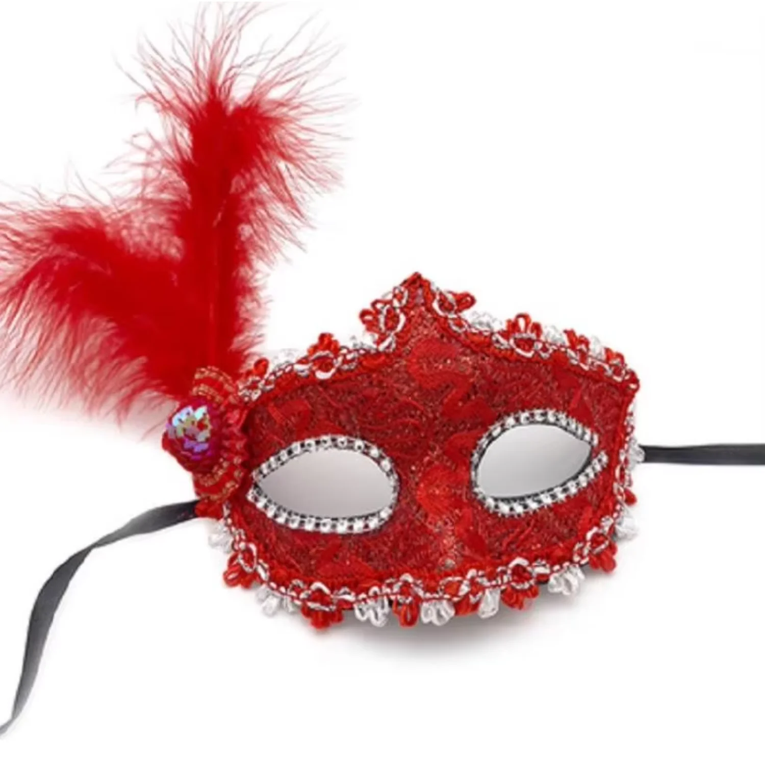 Half Face Lace Feather Mask Costume Mardi Gras Women Venetian Eye Masks Venetian Masquerade  Halloween Decorations