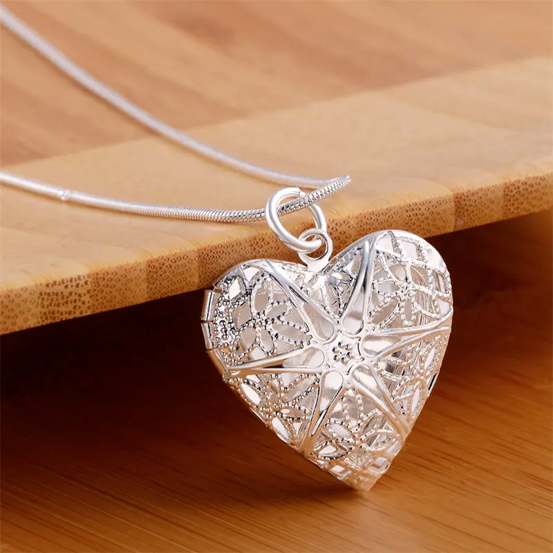 Fashion 925 Sterling Silver 18-24 Inches Fine Heart Frame Necklace For Women Charm Wedding Party Favor Jewelry Accessories