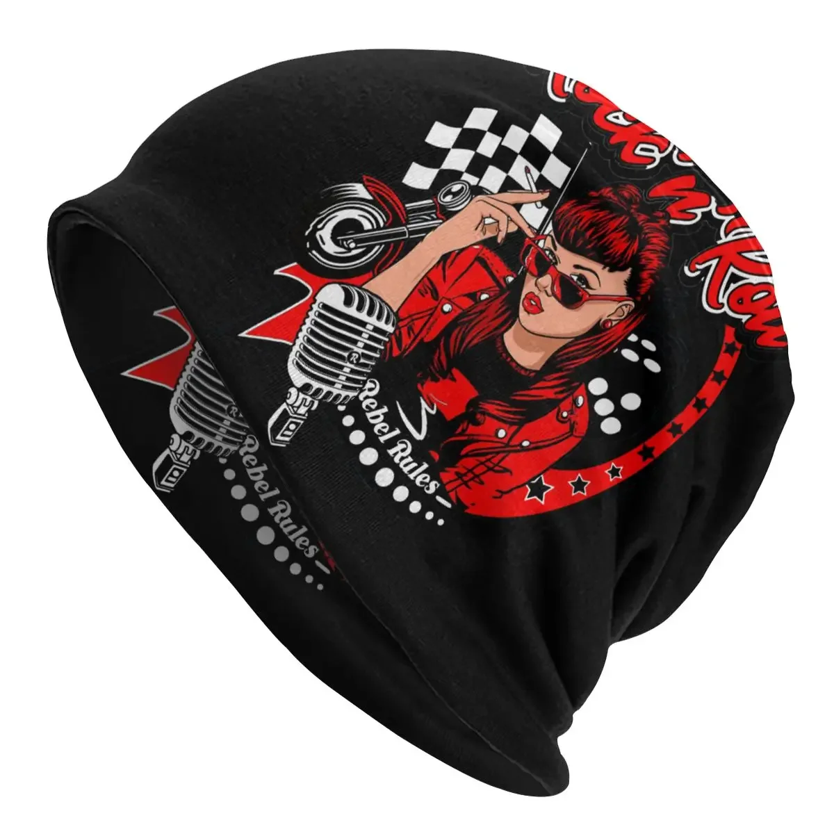 Pin Up Girl Vintage Music Rock Roll Unisex Bonnet Winter Hip Hop Hat Double Layer Thin Hat Breathable Caps