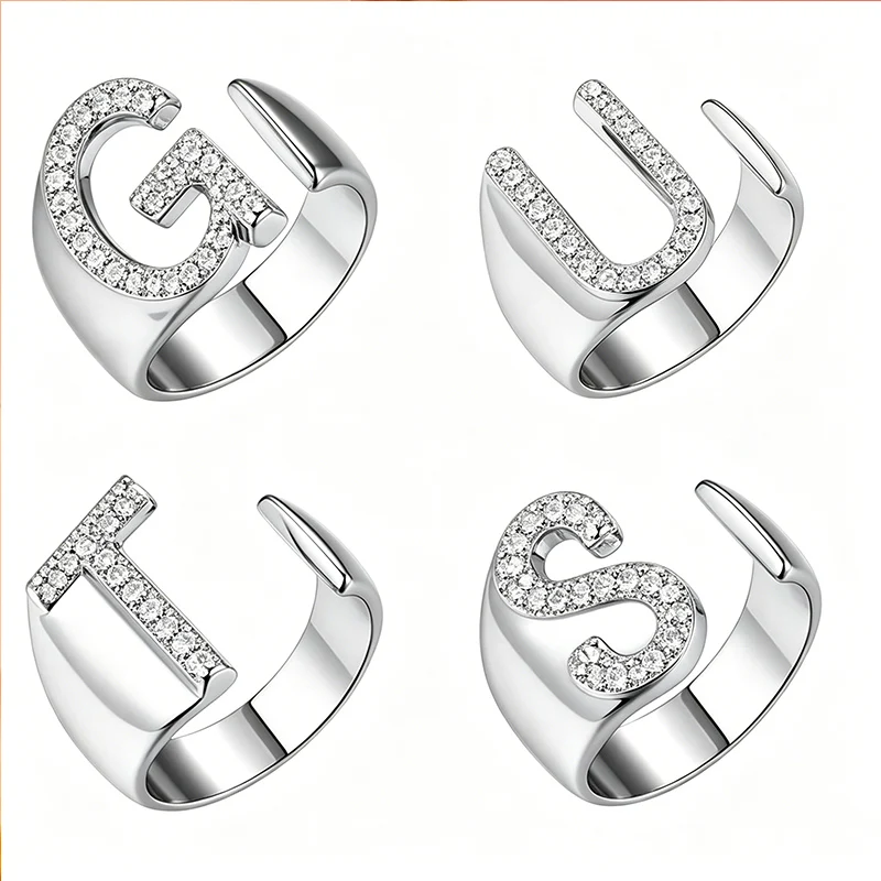 Juego de Anillos con Letras Iniciales Inspirado en Olivia Rodrigo, Ajustable, Chapado en Plata 925, con Circonitas, Anillo con Letras del Alfabeto GUTS para Fans y Mujeres