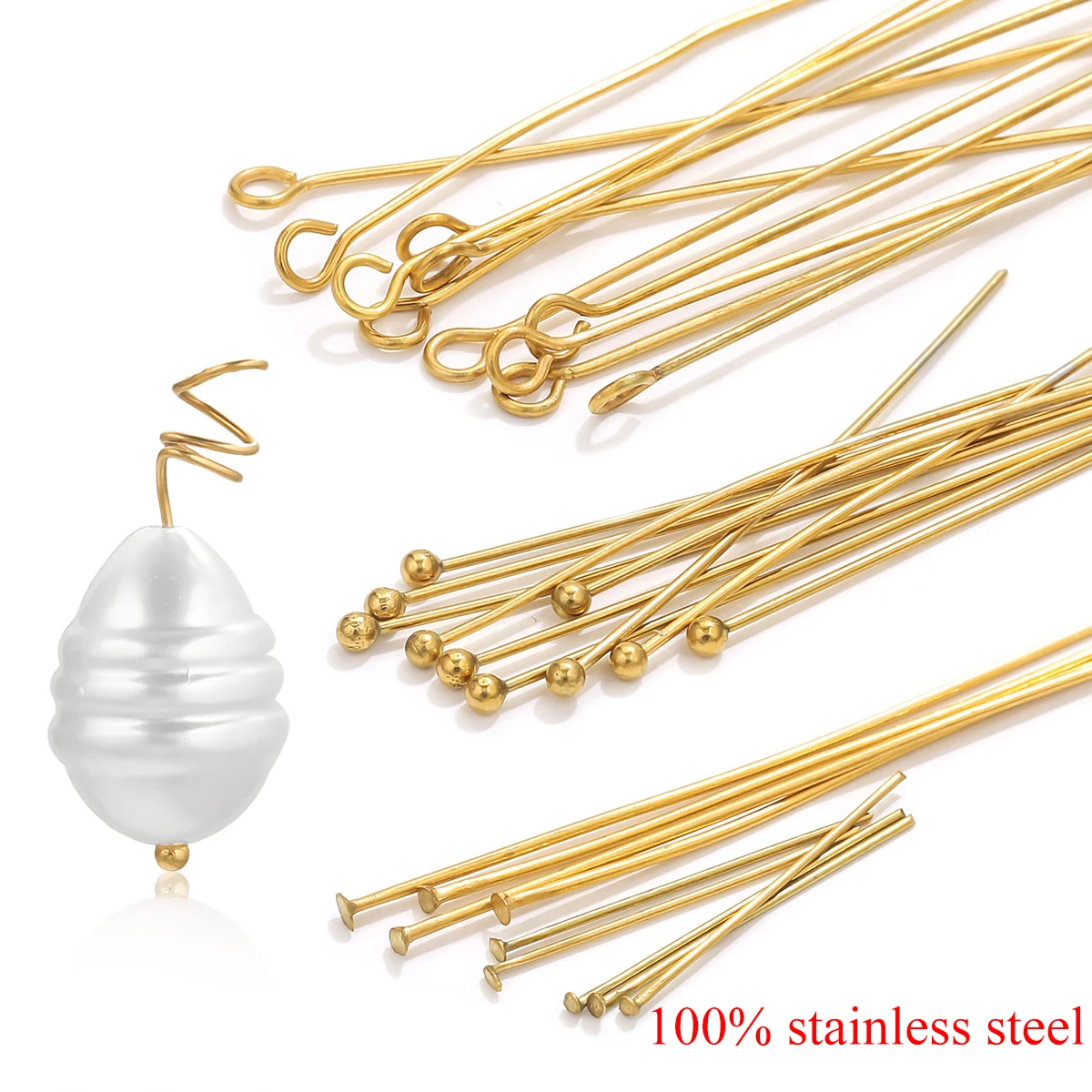 

20 PCS Gold-plated Stainless Steel Eye Flat Ball Head Nail Pin Connector for Charm Jewelry Making DIY Accessories Wholesale