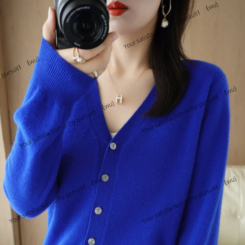 Jaket kardigan rajutan, kemeja dalaman, sweater lengan panjang V-neck, musim semi dan gugur, versi Korea untuk wanita