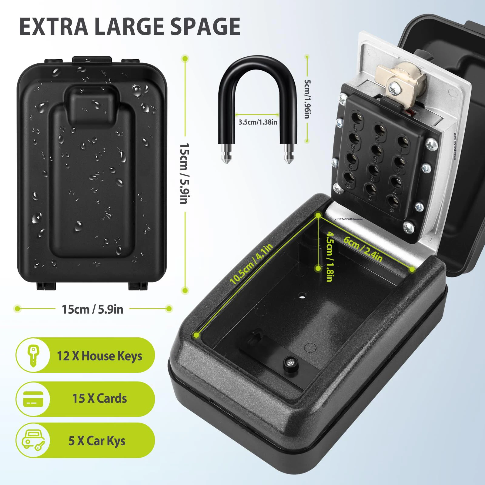 Key Lock Box for Outside Waterproof Lock Box for Keys with Code 12-Digit Combination Lock Storage Box Large Safe Security Lockbo