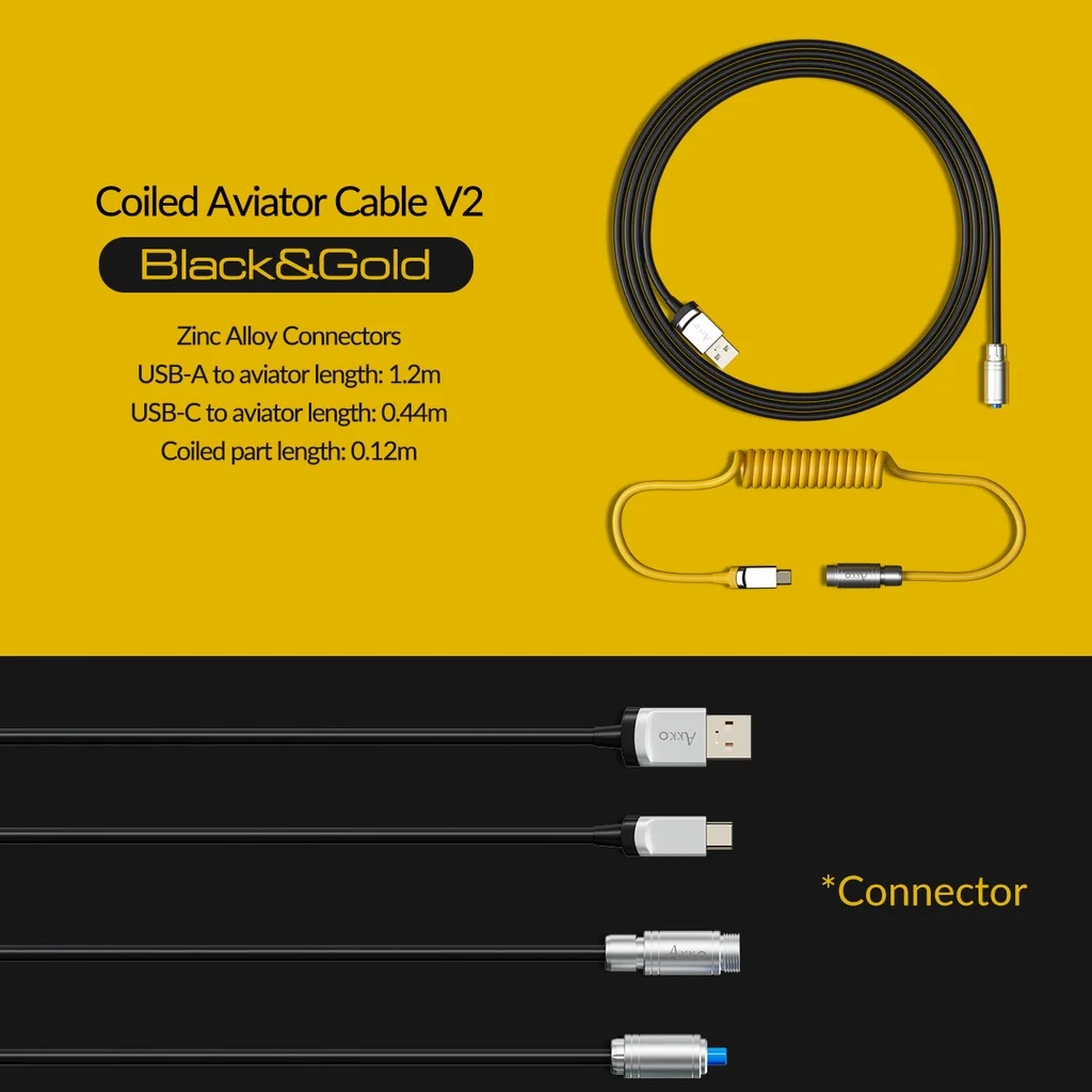 Akko 맞춤형 코일 Avaator 케이블 V2 개폐식 USB C타입 연장 코드, 기계식 키보드용 코일 스프링 스프릴 케이블