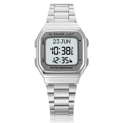 Azan Watch Muslim Prayer Wsatch with Auto-Qibla Backlight Hijri Calendar Multi-Language Wristwatch Islamic Watch