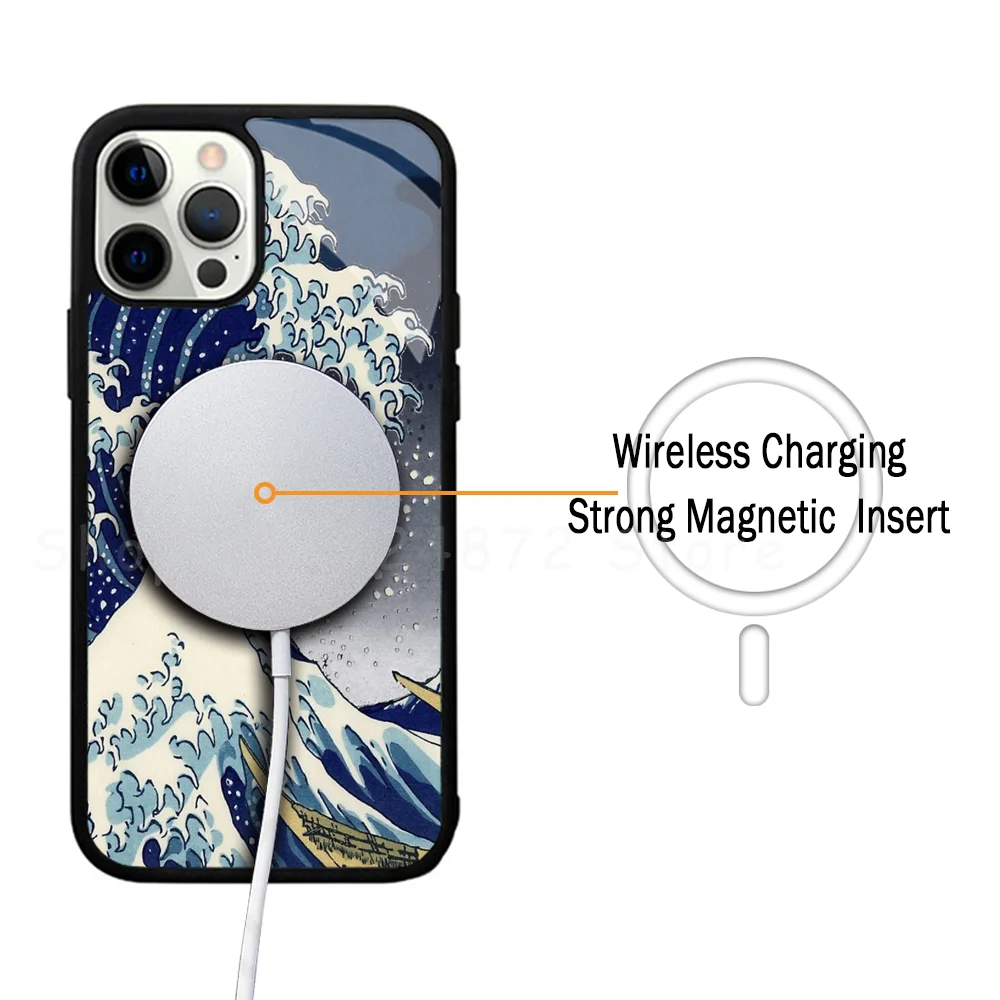 Great Wave Kanagawa Night Phone Case For IPhone 15 14 13 Pro Max 11 Mini Alex Mirror For Magsafe Wireless Charging Cover