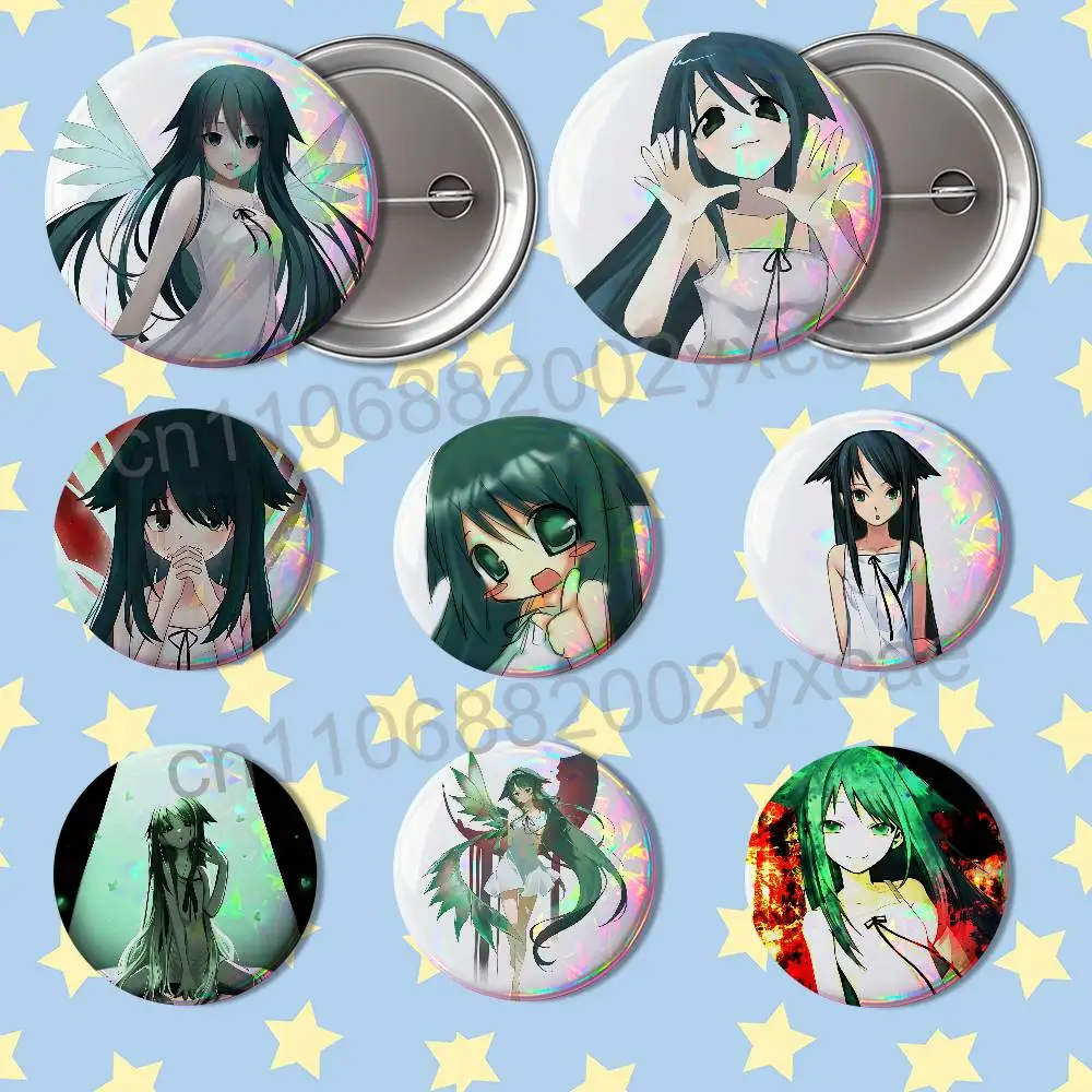 Dark Eerie Girl Saya Laser reflective round badges pins bag clothing decorations collectibles gifts for friends