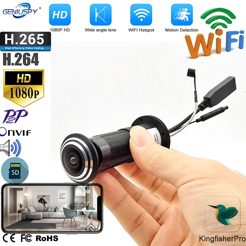 

Security 1.66mm 1.78MM Lens Wide Angle FishEye 1080P Door Eye Hole CCTV Network Mini Peephole Door Wifi Camera P2P ONVIF Rtsp